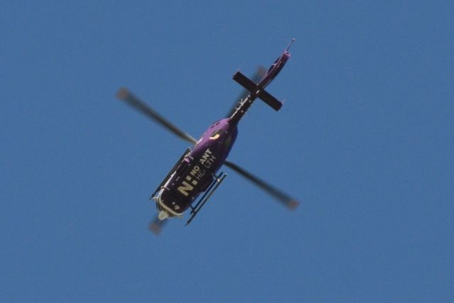Eurocopter EC-635 (N556MT) - MED TRANS CORP (Novant Health) crossing mid-field at KJQF - 9/20/20