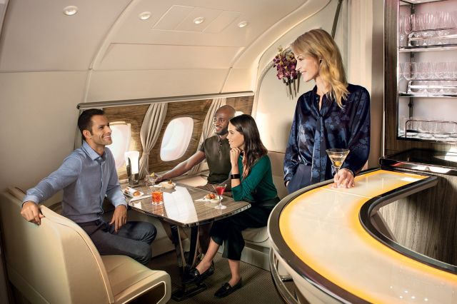 — — - Because a refreshing beverage is even more relaxing in the right environment, our onboard lounge offers a wide selection of cocktails, exclusive wines and vintage champagnes. Unwind as you mingle and meet new friends among the clouds. Fly Emirates Business and experience a new level of comfort.