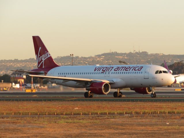 Airbus A320 (N632VA) - "youtube air" taxis on for takeoff on Runway 27 as VRD1951 SAN-SFO.