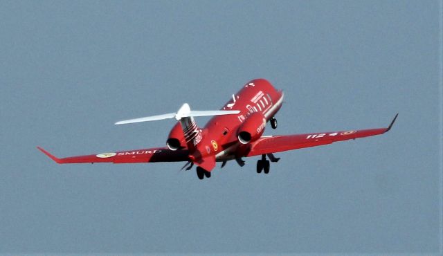 Learjet 45 (N602FJ) - A Lear Jet in "Smurd" paint takes to the sky. SMURD is an emergency rescue service based in Romania.