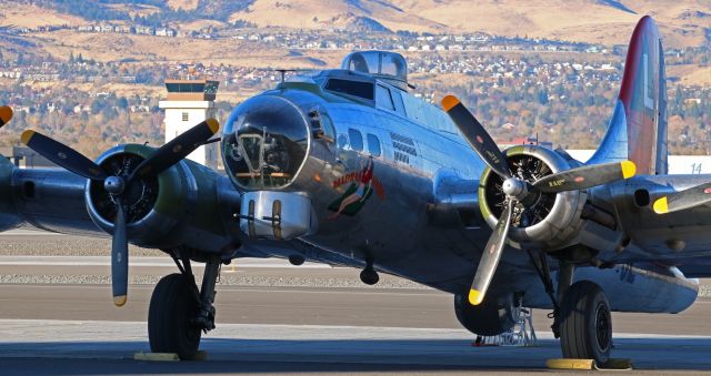 Boeing B-17 Flying Fortress (N3701G) - The first bit of morning sunlight touches the port side inboard of The Liberty Foundations B-17G "Madras Maiden" (N3701G  .. 44-8543A) as she sits quietly at Atlantic Aviation a few moments before 8 AM today -- Veterans Day (November 11), 2017.  It is a wonderful honor to have this Flying Fortress here at Reno on this day and for this entire Veterans Day weekend.br /br /* For best clarity, I recommend viewing this photo in its FULL size. *