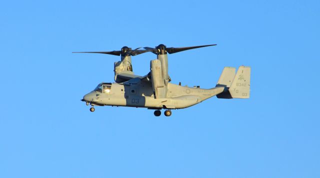 — — - MV-22B Osprey hovers in the sky at Marine Corps Air Station Miramar CA.  Marine Corps vmm-268 The "red dragons".    