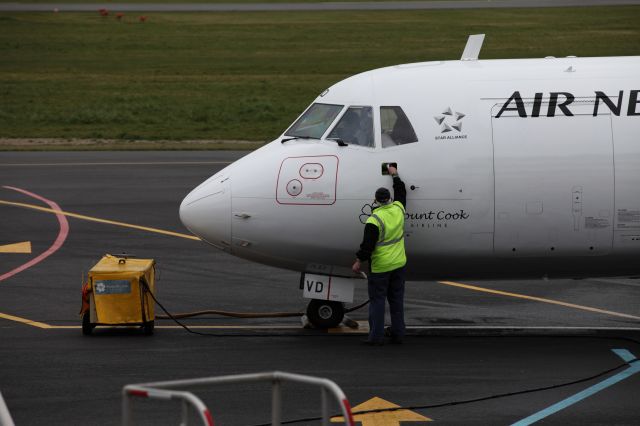 ATR ATR-72 (ZK-MVD) - Pilot gets his orders (and some days his Cheese Rolls, famous in Invercargill) on flight NZM6 Invercargill to Christchurch. 3 September 2014