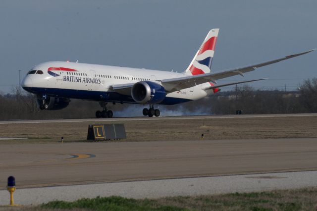 Boeing 787-8 (G-ZBJC) - Speedbird 191 touching down Runway 35R - Inaugural Trans-Atlantic service LHR to AUS on March 3, 2014.