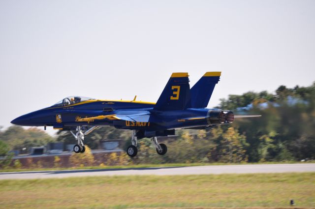 McDonnell Douglas FA-18 Hornet — - Blue Angel #3 lifts off runway 6 at Hickory Regional Airport.