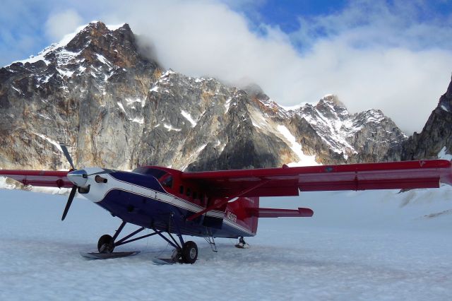 De Havilland Canada DHC-3 Otter (N510PR) - PT6 powered de Havilland Otter on the Triple Crown Glacier in Denali National Park. The airplane is parked pointing downslope on the glacier, the take off direction.