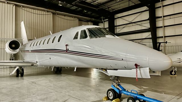 Cessna Citation Sovereign (N387QS) - N387QS, a 2007 Cessna 680 Citation Sovereign, in the hangar @ KVPZ due to severe thunderstorms. 6/13/22. 