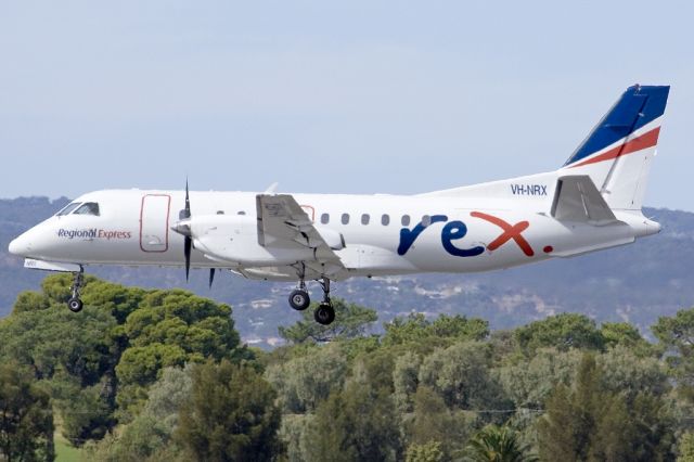 Saab 340 (VH-NRX) - About to put down on runway 05. Friday, 19th April 2013.