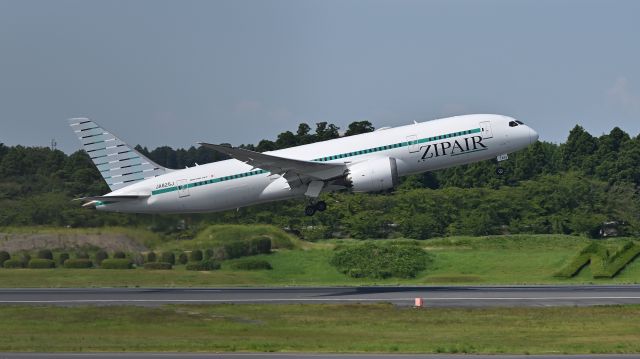 Boeing 787-8 (JA825J) - 11.Aug.2024br /Narita International Airport Terminal-1.br /ZIPAIR Tokyo Boeing 787(JA825J).br /Takeoff at RWY34L(A).