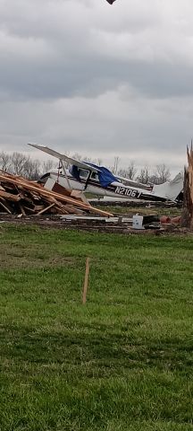 N21067 — - This is the aftermath of an F2 tornado that came through Columbus Indiana.And took out the barn.This plane was being stored in.