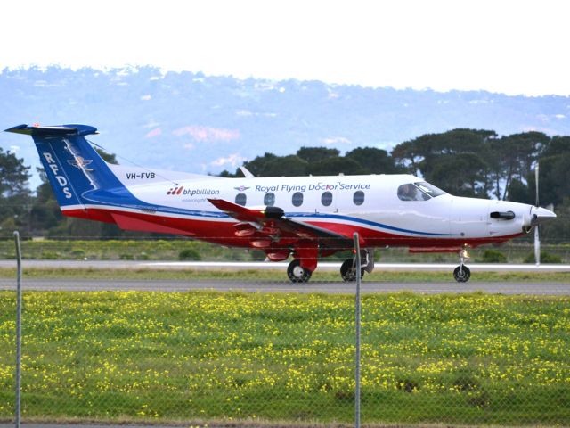 Pilatus PC-12 (VH-FVB) - On taxi-way heading for take off on runway 05. Thursday 12th July 2012.