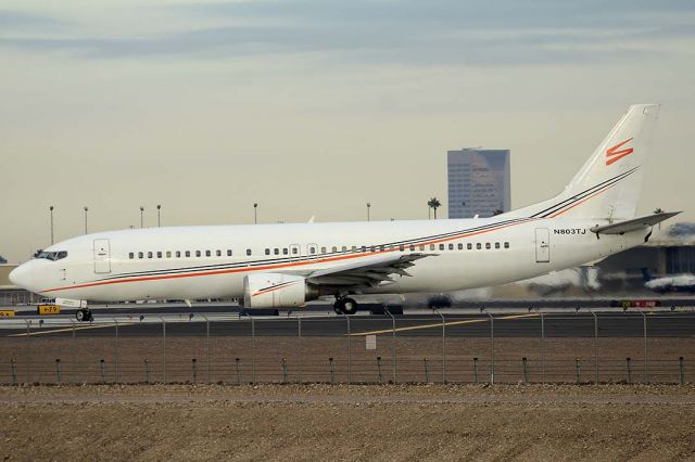 BOEING 737-400 (N803TJ) - Swift Air Boeing 737-45D N803TJ at Phoenix Sky Harbor on December 20, 2015. It first flew on June 11, 1993. Its construction number is 27156. It was delivered to LOT as SP-LLB on June 25, 1993. It flew for Aerosvit Airlines as UR-VVH and BoU as N803TJ. Swift Air acquired it on December 31, 2013. 