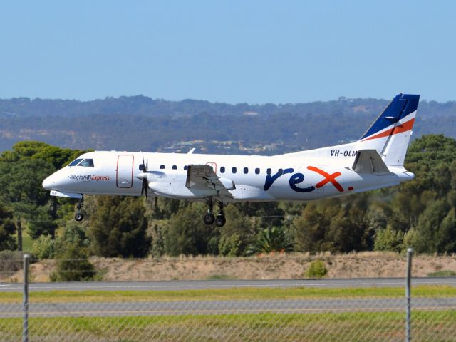 Saab 340 (VH-OLM) - About to put down on runway 05. Thursday 12th April 2012.