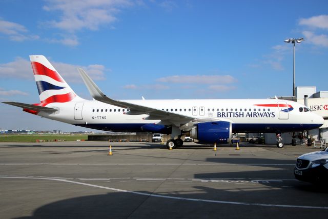 Airbus A320neo (G-TTNO) - Parked on Stand 505 on 23-Mar-21 prior to operating flight BAW1486 to EGPF.