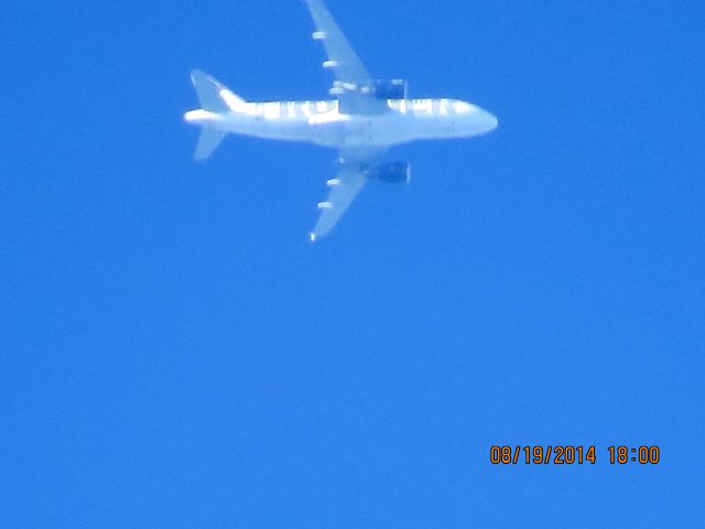 Airbus A319 (N924FR) - Frontier flight 226 from DEN to Branson MO over Baxter Springs KS (78KS) at 28k feet.