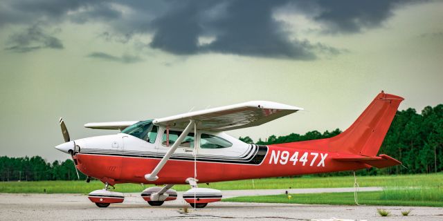 Cessna Skylane (N9447X) - A Georgia Forestry 182R sits securely tied down at the Jesup-Wayne County airport ramp.