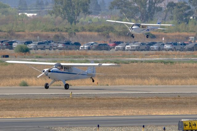 Piper PA-12 Super Cruiser (N3318M) - Piper PA-12 and Cessna 172S at Livermore Municipal Airport, Livermore CA. September 2020