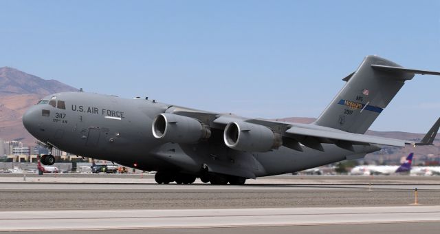Boeing Globemaster III (03-3117) - Departing from 17L enroute to Moses Lake (KMWH).br /br /Mississippi Air National Guard C-17A Globemaster (03-3117)br /172nd AWbr /Jackson, Mississippibr /Call: "Blues 53"