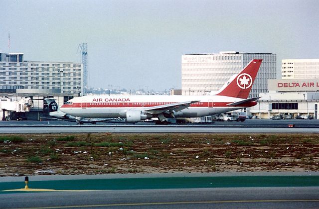 BOEING 767-200 (C-GAUN) - KLAX - C-GAUN 22520/47 Class of 83 - this well traveled 767 200 is shown holding short of 25 R at LAX. This jet delivered new to Air Canada in 1983 and now stored at KMHV as of 1-24-2008.