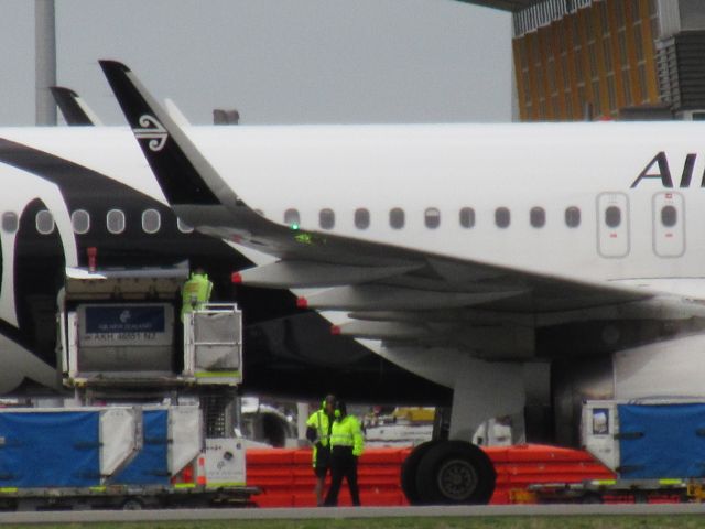 Airbus A320 (ZK-OXF) - This is an Air New Zealand A320 getting its cargo unloaded.
