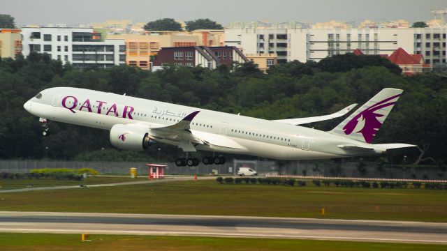 Airbus A350-900 (A7-ALC) - Qatar Airways departing runway 20R headed to Doha