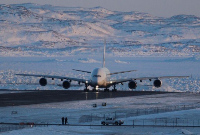 Airbus A380-800 (F-WWOW) - Cold weather testing new RR Trent Eng for the A350