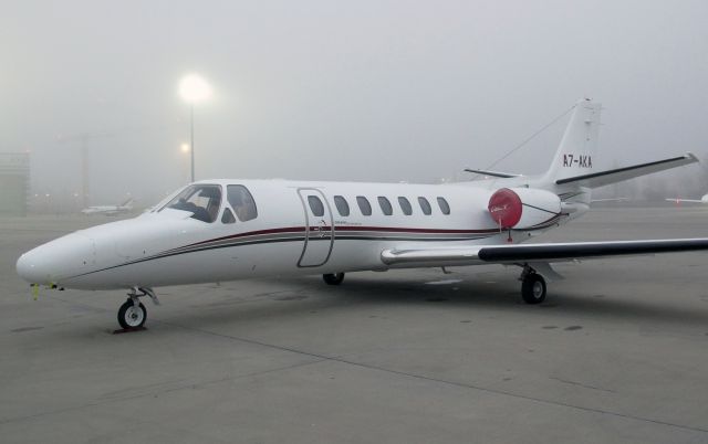 Cessna Citation V (A7-AKA) - A foggy day at Vienna, Austria.