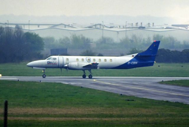 D-CBIN — - BinAir Aero Service GmbH - Fairchild Swearingen SA227-AT (D-CBIN) taxiing at Coventry Airport, UK (CVT/EGBE) Image scanned from "negative". (Photo 2004)