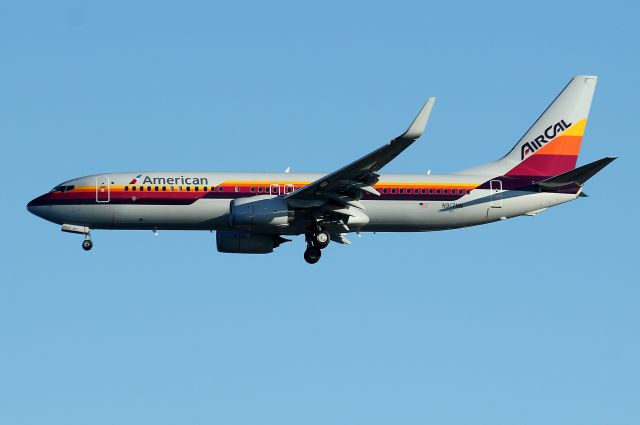 Boeing 737-800 (N917NN) - American/Air Cal Heritage jet, fresh out of the paint shop, arriving in Boston on its first revenue flight from Chicago OHare as AA 186