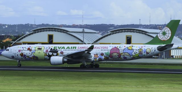 Airbus A330-300 (B-16333) - Here is an Eva Air A330 pulling off the Runway in Bali from Taipei in the Hello Kitty livery.