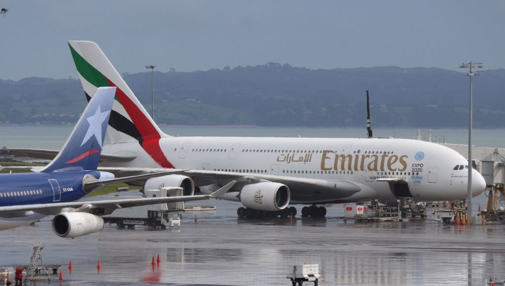 Airbus A380-800 (A6-EEP) - Taken at Auckland Airport from the top floor of the car park