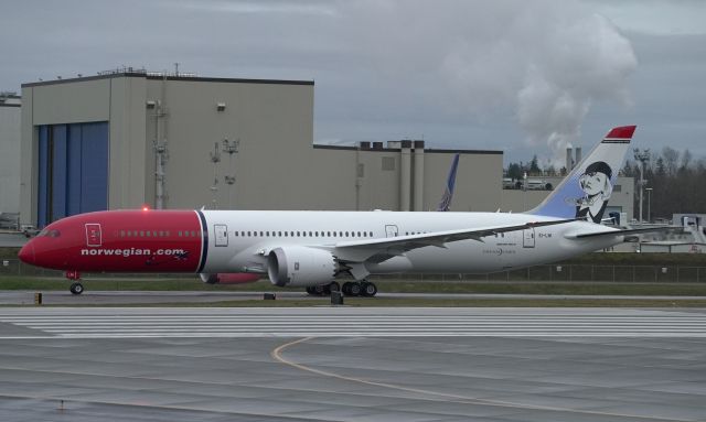 Boeing 787-9 Dreamliner (EI-LNI) - Norwegians first 787-9, EI-LNI, Greta Garbo, LN400, taxiing up to Runway 16R at Paine Field on February 4th for her B1 First Flight. 