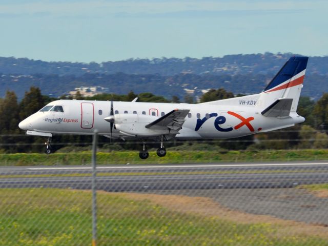 Saab 340 (VH-KDV) - About to put down on runway 05. Thursday 12th July 2012.