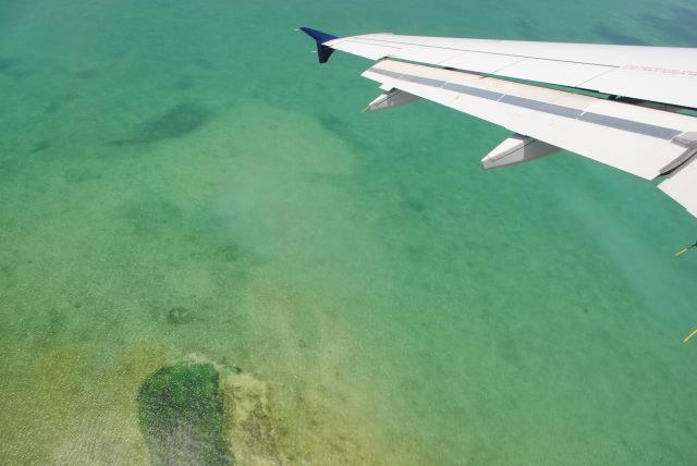 Airbus A320 — - Coral Reef over the wing of an US Airways A320 departing Grand Cayman