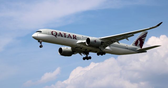 Airbus A350-900 (A7-AMG) - On final is this 2018 Qatar Airways Airbus A350-941 in the Summer of 2021.