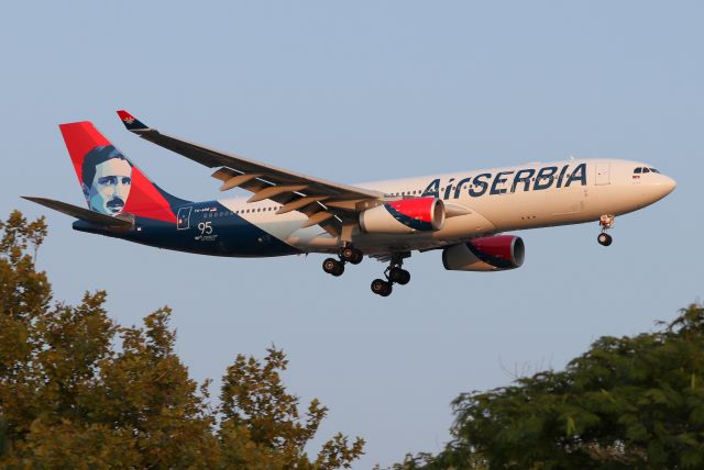 Airbus A330-300 (YU-ARB) - 'Air Serbia 500' arriving from Belgrade Nikola Tesla Airport. The special tail celebrates Serbian-American inventor Nikola Tesla