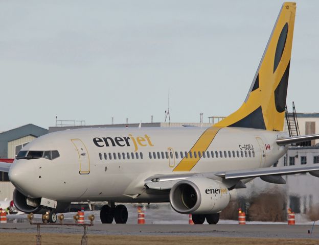 Boeing 737-700 (C-GOEJ) - Ready to turn on to runway 34 at CYYC.