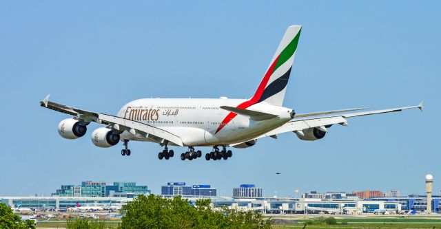 Airbus A380-800 (A6-EUE) - Airline: Emiratesbr /Aircraft: Airbus A380-861br /Registration: A6-EUEbr /Age of Airframe: 2.2 Years Oldbr /Delivered: August 19th, 2016br /Photo Location: Toronto Pearson International Airportbr /Photo Date: May 23rd, 2018