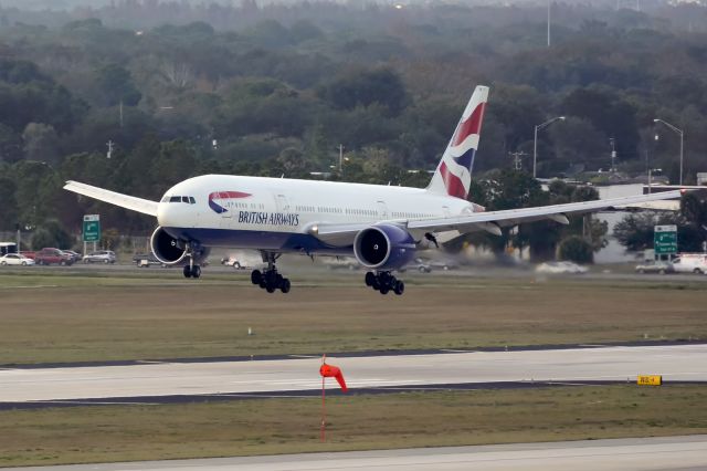 Boeing 777-200 (G-VIIW) - 12/29/2014. Landing on RWY 19R inbound from LGW almost at sunset