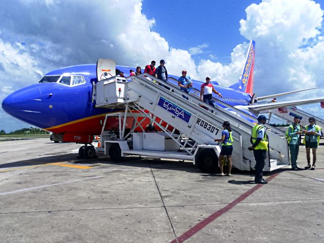 Boeing 737-700 (N7701B) - Sometime on June 2017. Taken on the ramp. Excuse the image quality, I had not yet gotten a decent camera, although, I hope you all will appreciate it for its rarity of a photo being as its the only photo I've seen of a Southwest Airlines 737 at this airport.