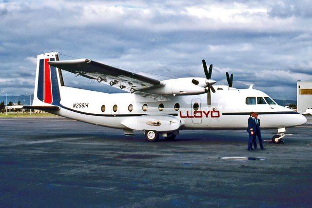 N29814 — - LLOYD - AEROSPATIALE N-262 MOHAWK 298 - REG : N29814 (CN 99) - WEST BEACH ADELAIDE SA. AUSTRALIA - YPAD (29/6/1987)35MM SLIDE SCANNED WITH A EPSON PERFECTION V700 FLATBED SCANNER.