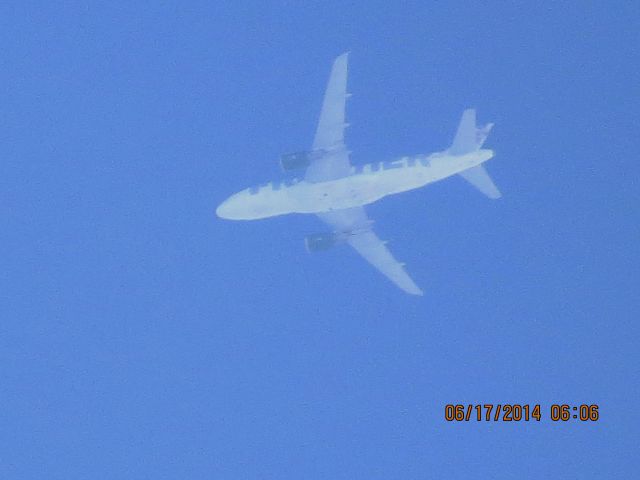 Airbus A319 (N922FR) - Frontier Airlines flight 226 from Branson Mo to Denver over Baxter Springs Ks at 29,610 feet.