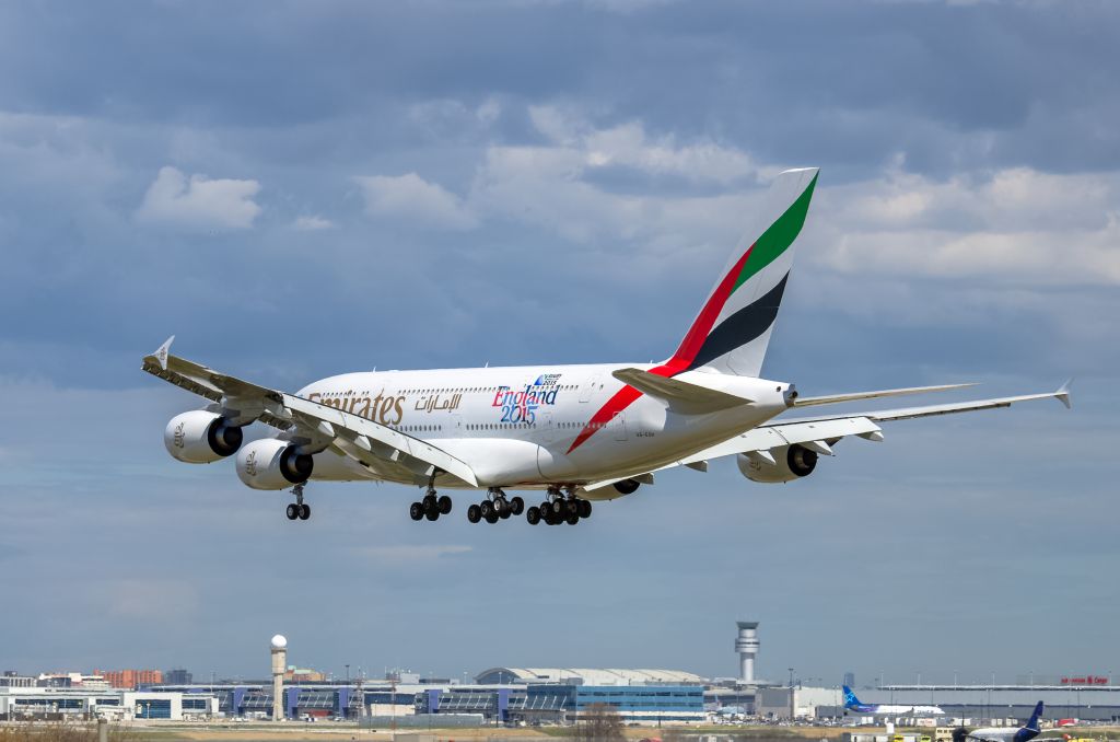 Airbus A380-800 (A6-EOH) - Emirates A380 A6-EOH with Rugby World Cup England 2015 landing Toronto YYZ