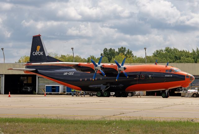 Antonov An-12 (UR-CEZ) - CVK7015 parked on the CLE south cargo ramp this afternoon, 24 Jul 2024.