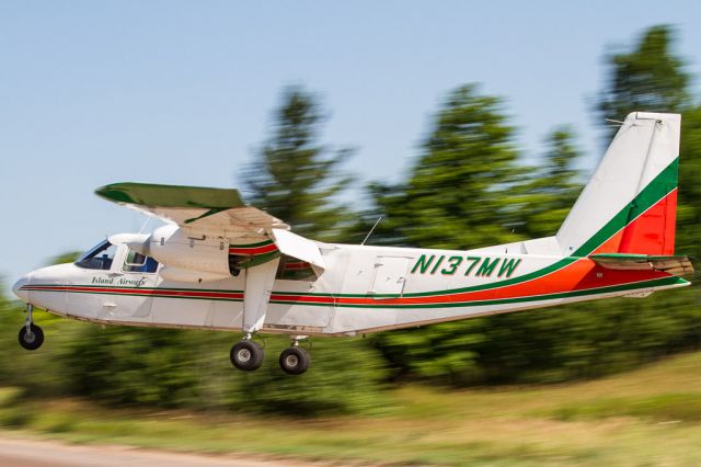 Unknown/Generic Undesignated (N137MW) - An Island Airways Britten Norman Islander crosses the threshold at Welke "hareport" on Beaver Island, MI.