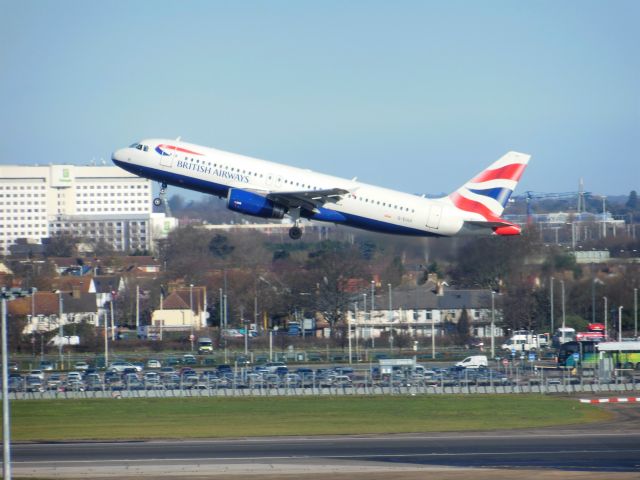 Airbus A320 (G-EUUI) - British Airways (BA) G-EUUI A320-232 [cn1871]br /London Heathrow (LHR). British Airways flight BA878 departing for Moscow Pulkovo (LED) on Runway 27R. br /Taken from Terminal 3 Car Park Roof Levelbr /2016 03 03 a rel=nofollow href=http://alphayankee.smugmug.com/Airlines-and-Airliners-Portfolio/Airlines/EuropeanAirlines/British-Airways-BA/https://alphayankee.smugmug.com/Airlines-and-Airliners-Portfolio/Airlines/EuropeanAirlines/British-Airways-BA//a