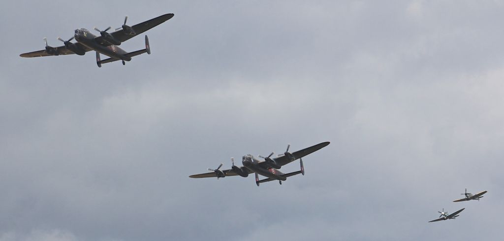 Avro 683 Lancaster — - Headcorn Combined ops see the English and Canadian Avro Lancaster and two Spitfires of the Battle Of Britain Memorial Flight from Duxford displaying 16 Aug 2014