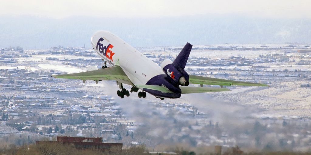 McDonnell Douglas DC-10 (N313FE) - Flashback to Jan, 2017 ~~br /Fed Ex's "Bilal" climbing thru a light snowfall as it departs for Memphis.