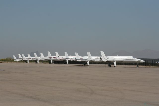 Raytheon Starship (N30LH) - Row of deregistered Beech 2000 Starship aircraft at Marana Regional Airport, AZ, 16 Apr 11.