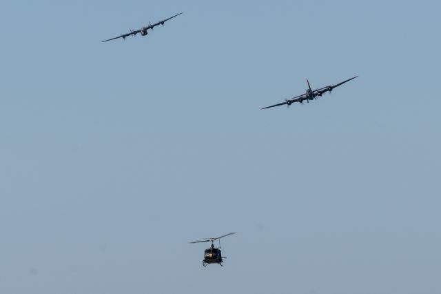 — — - Top to bottom B24 (N24927) B17 )N7227C) UH-1H (N812SB)